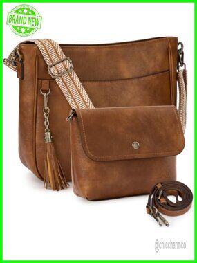 2PCS Crossbody Bag Set Vegan Leather Hobo Purses Adjustable Strap